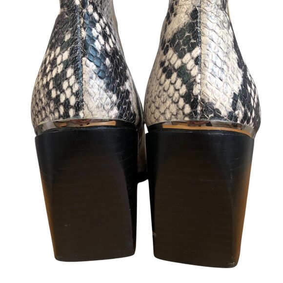 Steve Madden Leather Snakeskin Pointed Silver Toe Ankle Boots Block Heel Sz 5.5 - Picture 7 of 8